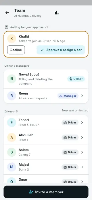 Company members and their roles in Sayarti+ Business