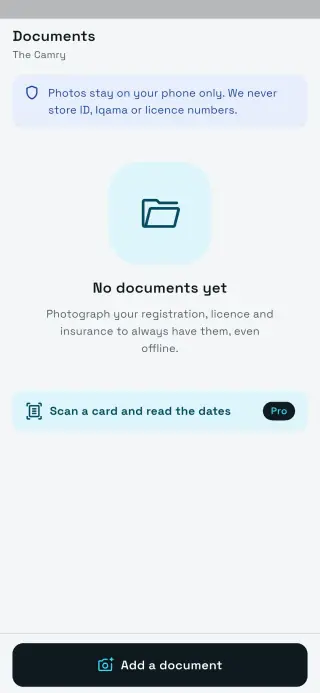 Sayarti+ documents screen