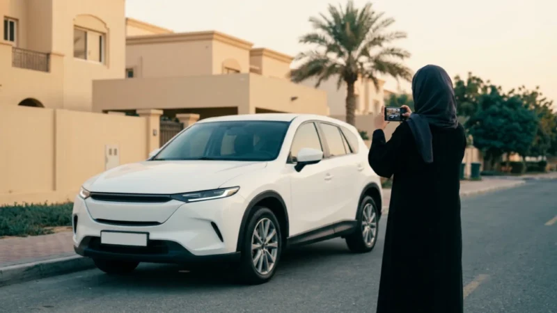 شخص يصوّر سيارته النظيفة بالجوال لإعلان البيع